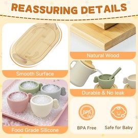 BOMOKS Wooden Tea Set for Toddlers 3-5, 15 Piece Tea Party Set with Teapot, Cups, Spoons and Tray for Girls and Boys, Pretend Play Kids Kitchen Accessories for Ages 3-6