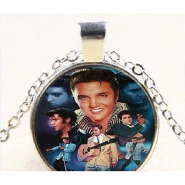 Fashion Jewelry Silver 20" necklace ELVIS PRESLEY MUSIC ACTOR  ROCK glass  Pendant female GIFT