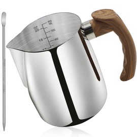 Jarra de espuma de leche de 20 onzas (600 ml), jarra de vapor espresso con mango antiquemadura, taza de espumador de leche de acero inoxidable para café capuchino latte arte, taza de vapor de leche