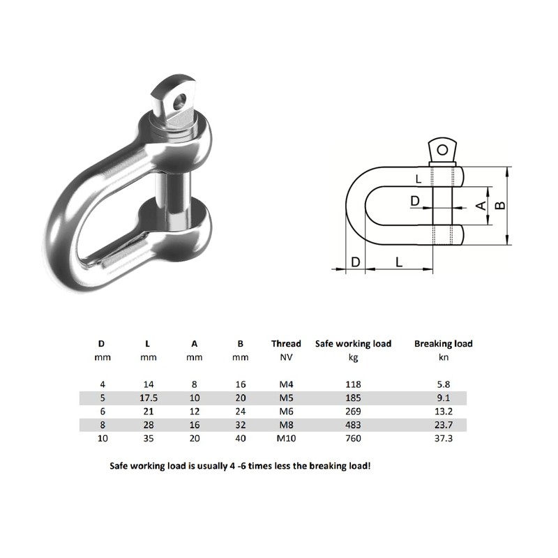 Stainless steel D shackle A4 316 marine grade - Other