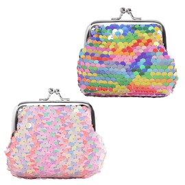Volumoon 2PCS Sequin Coin Purses, Mini Coin Purse for Little Girl, Colorful Coin Purse, Kiss Lock Purse Wallet, Small Coin Purses, Double Clasp Closure Mini Purse for Women Girls Cash Coins Keys