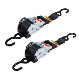 Mytee Products 2 Pack 2" x 10' Retractable Ratchet Straps with Double J-Hook - 3,300 lbs Breaking Strength - Yellow Auto Retract Ratchet Tie Down Strap for Motorcycles, ATVs, Bikes, Boat Trailer