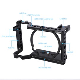 NICEYRIG Cage for Sony Alpha A6700 Mirrorless Camera, with QD Hole, NATO Rails and Cold Shoe Mounts - 567