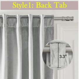 Timeper Extra Long Velvet Curtains - Silver Grey 120 inches Light Diming Solid Soft Back Tab Rod Pocket Thick Panels Privacy Protection Drapes for Hall/Theater Room, W52 x L120, 2 Panels