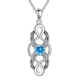 CUPENDA Celtic Knot Birthstone Necklace Sterling Silver Irish Celtic Pendant Necklace Good Luck Jewellery for Women-March Birthstone