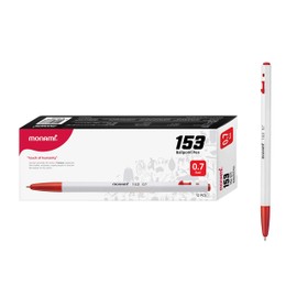 MONAMI Retractable Ballpoint Pens, Fine Point Ball Pen (0.7mm), 12 Count, Oil-Based Ink Pens, For Smooth Correction, Office, School, Clean Writing, Study, Note Taking, Precision, Fine Line, Red