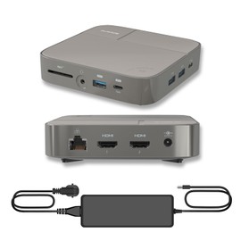 USB C Docking Station Dual Monitor Dual HDMI 4K@60Hz or Single 8K@30Hz for Dell XPS Lenovo Thinkpad HP Thunderbolt Laptop, 3*USB-A 3.0, 5Gbps 1*USB C, SD4.0, RJ45, Audio, with 130W AC Power Adapter