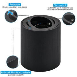 KYOTECH LED Surface-Mounted Spotlight Swivelling Diameter 80 x 84 mm LED Surface-Mounted Ceiling Light Flat 230 V LED Surface-Mounted Spot Light Round Black Surface-Mounted with GU10 Socket Ceiling