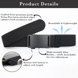 Men's Elastic Nylon Belt with Heavy-Duty Automatic Metal Buckle, Quick-Dry Adjustable Stretch Belt for Business & Casual Wear, 130cm Length, Fits 70-116cm Waist, 3.6cm Wide (GREY)