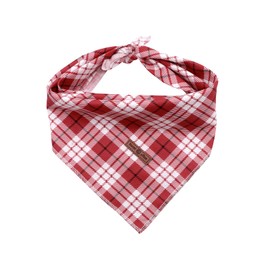 Lionet Paws Christmas Dog Bandana Washable Cotton Handkerchief Scarf Triangle Bandana for Small Medium Large Dogs Red Grid