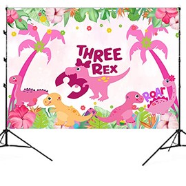 5ft*3ft Dinosaur Birthday Party Photo Backdrop,Three Rex Birthday Party Decorations Girl,Three Rex Birthday Party Decorations Backdrop ,Dinosaur Birthday Party Supplies 3 Year Old Girl,