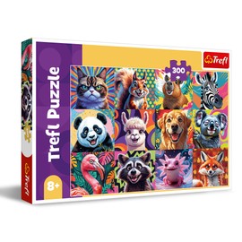 Trefl - Funny Animal Portraits - Puzzle 300 Pieces - Colourful Collage with Animals, Creative Entertainment, Fun for Children from 8 Years