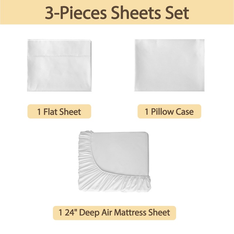 Air Mattress Sheet Set Twin Size,3 Piece Deep Pocket Bed