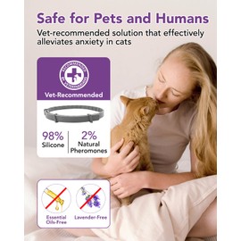 Calming Collar for Cats -4 Pack Soother Cats Calming Collars Anxiety Relief Stress Drug-Free & Lavender-Free -Adjustable for Small, Medium Large Cat -Natural Ingredients Pheromones Rapid Effect Grey