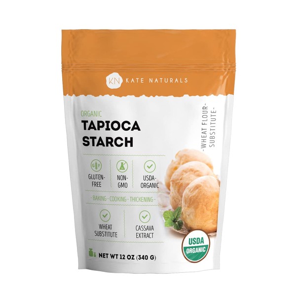 Tapioca Starch Flour for Baking & Soups (12oz) - Kate Naturals. USDA Organic Tapioca Flour for Boba, Body Butter, Keto & Vegan. Non-GMO, Gluten Free Tapioca Flour Organic for Cooking