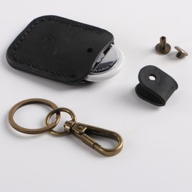 NEYYOS® Airtag Pendant Genuine Leather, Air Tag Tracker, Portable Case & Key Fob, Protective Case Key Finder, Bag Holder, Holder Case, Key Fob, Genuine Leather (Black), black