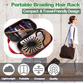 Hair Extension Holder Braiding Hair Rack Hanger, Rotatable Hair Braiding Rack for Hair Braiding Display Storing, Easily Setup 20-Peg Braiding Rack Stand for Hair, with Hair Braiding Supplies (Black)