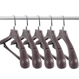 DEDU Suit Hangers for Men 15 Pack Width 17.1", Brown Coat Hangers no Shoulder Bump Non Slip for Thick Sweaters, Plastic Extra Wide Shoulder with Pants Bar & Metal Hook