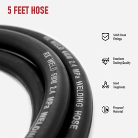 RX WELD Argon Hose 5FT, Inert Gas Hose for MIG/TIG Welder, 5/8″-18 UNF Rubber Welding Gas Hose for Argon/CO2 Regulator, 300 PSI Max Pressure (5FT, Black)