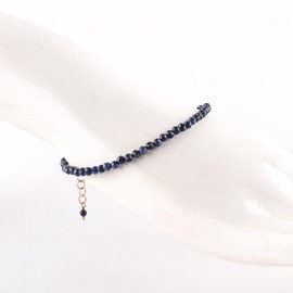 InfinityGemsArt AA+ Natural Burmese Blue Sapphire Gemstone MicroBeads Dainty Bracelet Jewelry for her September Birthstone Energy Healing Crystals 14K Rose Gold Plated 925 Sterling Silver Chain 8 inch