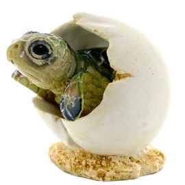 THE JOY TREE Hatching Sea Turtle - Sculpture Figurine Ocean Marine Decor Baby Turtle in Egg, Green