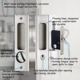 6.3" Privacy Pocket Door Lock Hardware、Sliding Barn Door Lock with Keys、Concealed Recessed Door Handle Door Lock Furniture Hardware Door Locks for Many Scenarios Bathroom, Barn,Bedroom (Silver)