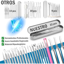 Kit Removedor de Espinillas 22 Piezas, Eliminador de Puntos Negro, Pinzas de Acné, Verrugas Removedor, Acero Inoxidable, Con Caja de Almacenamiento, para Saca Comedones Facial, para Hombres y Mujeres