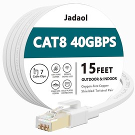 Cable Ethernet Cat8, para interiores y exteriores, 15 pies, cable LAN de red de alta velocidad resistente Cat 8, 40 Gbps 2000 MHz, conector RJ45 plano de Internet para computadora, cable de conexión S