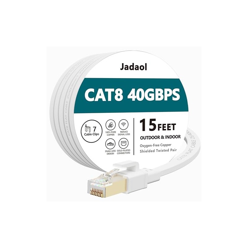 Cable Ethernet Cat8, para interiores y exteriores, 15 pies, cable