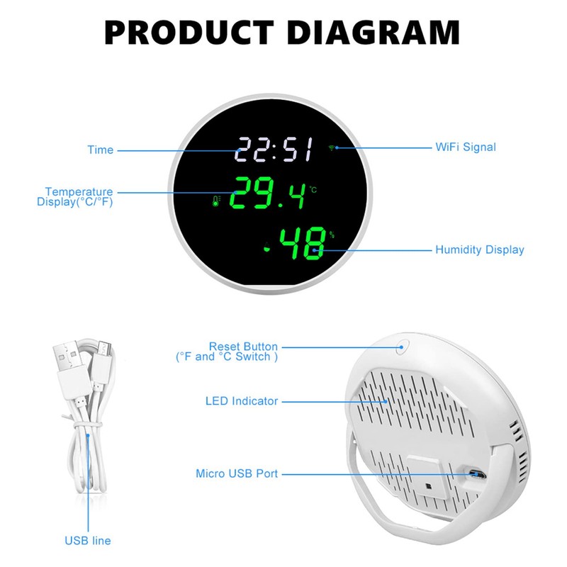 WiFi Thermometer Hygrometer Monitor: Smart Humidity Temperature Sensor with LED