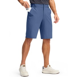 Pudolla Men's Golf Shorts 11" Inseam Comfy Shorts with 3 Pockets Stretch Quick Dry Casual Work Shorts（Blue L