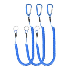 PATIKIL 6.5ft Spring Fishing Lanyard, 3 Pack Retractable Coiled Tether Spiral Coil Keychain Cord with Metal Clip & Split Ring for Pliers Boating Fly Fishing, Blue