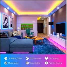 65FT Rope Light with 44 Key Remote RGB 5050 Color Changing Music Sync Light Strip for Room Home Decor On Chritmas, New Year