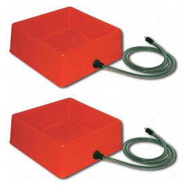 Farm Innovators 1.25 Gallon 60 Watt Electric Heated Pet Water Bowl with Thermostatic Control and Anti Chew Cord Protector, Red (2 Pack)