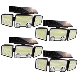 UME Solar Outdoor Lights 332 LED 7000K, Super Bright Motion Sensor Outdoor Lights with 2 Sensors, IP65 Waterproof 270 Wide Angle Solar Flood Lights with 3 Modes for Garden Patio Yard - 4 Pack