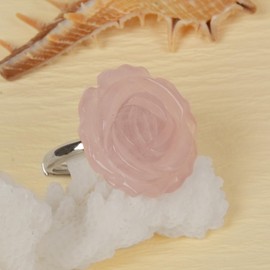 Justinstones Crystal Quartz Carved Gemstone Daisy Flower Promise Ring 25MM Romantic Rose Bud Adjustable Stacking Ring Gift For Her (Adjustable size:8 to12), Stone, No Gemstone