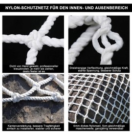 SSWZHANG Child Safety Net White Nylon Protective Net Handwoven 6mm Thick Rope 5cm Mesh Balcony Net for Kids Cats, Wall Decorative Fence Net, Playground Cargo Net(Size:2 * 4m(7 * 13ft),Color:white)
