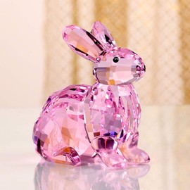 Figura de conejo de cristal coleccionable para regalo de cumpleaños, decoración del hogar, color rosa