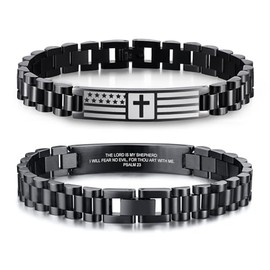 Cross Bracelet for Men - Black Bible Verse Stainless Steel Band Mens American Flag Bracelet Birthday Gift Ideas First Communion Confirmation Baptism Christian Easter Gifts for Teenager Teen,69