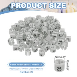 PATIKIL 100 Pcs Clothes Hanger Markers Number 25 Tags Fit 3mm Rod Garment Size Tag Hanger Clips Round Color Coding Label for Clothing Hangers, Gray