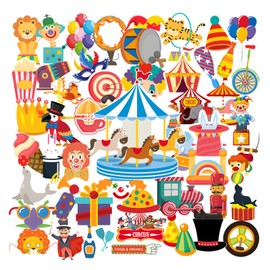 100pcs Circus Stickers Bulk Cute Cartoon Stickers Clown Sticker Waterproof Vinyl Stickers Scrapbooking Sticker for Water Bottle Laptop Circus Theme Party Decorations Teacher Students