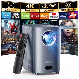[Electric Focus] Mini Projector with 5G WiFi and Bluetooth, 4K Supported Outdoor Smart Projector, Portable Movie Projector with Zoom, Home Theater Projector for Phone/TV Stick/PC (Charcoal grey)