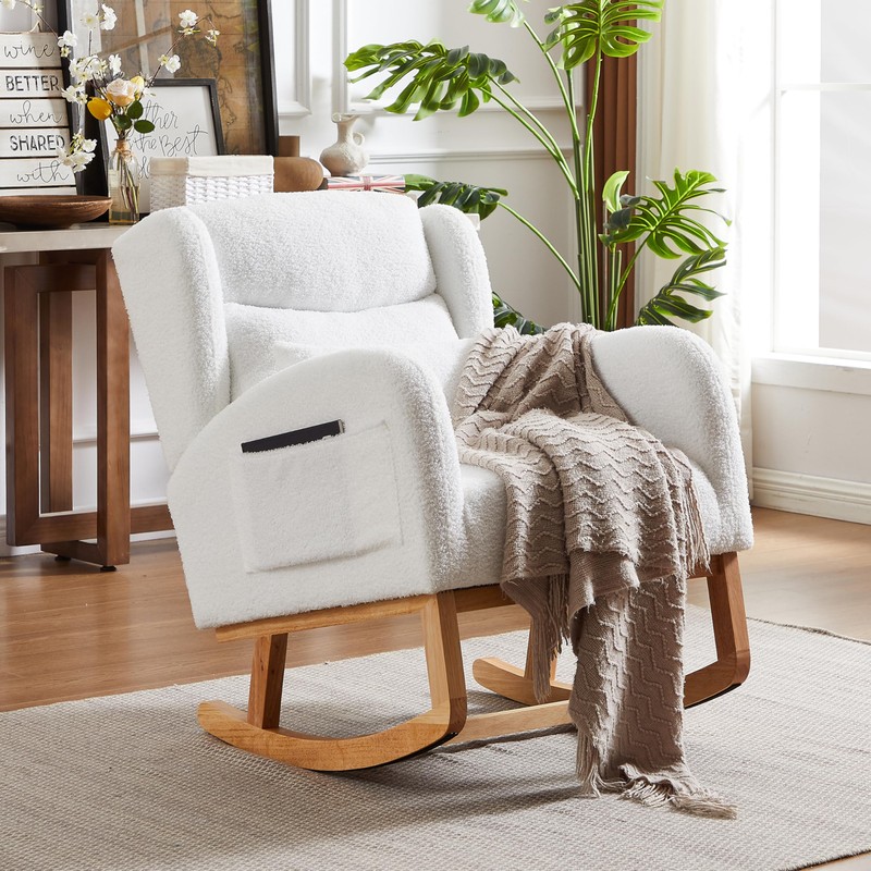 espidoo 27.2" Modern Rocking Chair: High Backrest Lounge Armchair with