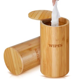 Refillable Wet Wipes Dispenser Disinfecting Wipe Container with Magnetic Lid Stylish Decorative Bamboo Holder for Bathroom Kitchen Countertop Home Office Storage Cleaning(Natural)