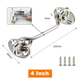 Cabin Hook Door Latch 2 Pack Stainless Steel Eye Latch for Barn Door Gate Latch Window Door Latch (Silver, 4 inch)
