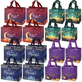 Aviski 16PCS Ramadan Mubarak Reusable Gift Bags, Treat Bags with Handles, Assorted Sizes Ramadan Mubarak Party Bags, Multifunctional Non-Woven Ramadan Bags for Gifts Wrapping, Ramadan Kareem Party Supplies