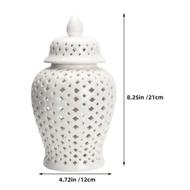 Luxshiny Lattice Ginger Jar, Display Hollow Vase Temple Jar with Intricate Mediterranean Inspired Work Flower Vase Living Room and Kitchen Decor - 8.26” (White)