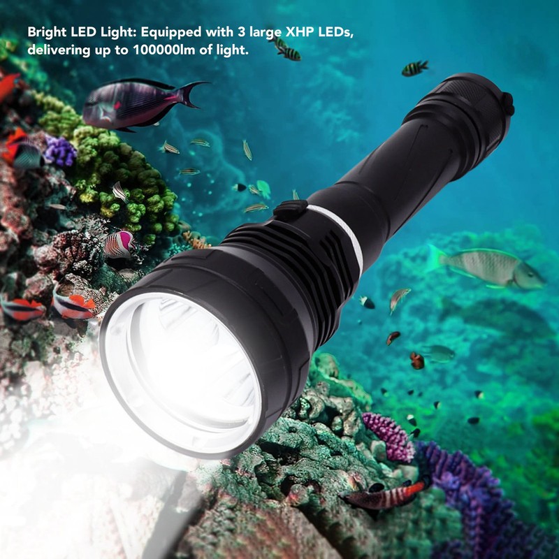 IPX8 Waterproof Diving Flashlight 100000lm Professional 100m Underwater Bright Submarine