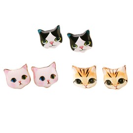 CUTIEJEWELRY Pretty Cute Kitty Cat Earrings For Women - 3 Pairs (Combo #1)