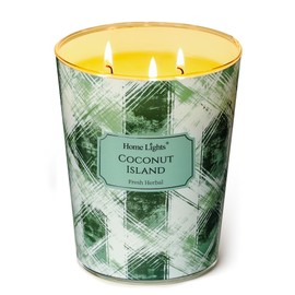 HomeLights 3-Wick Candles for Home Scented - 34oz Soy Wax Blend Candle Long-Lasting Fragrance, Scandinavian Minimalist Design Home Decor and Housewarming Gifts, Coconut Island